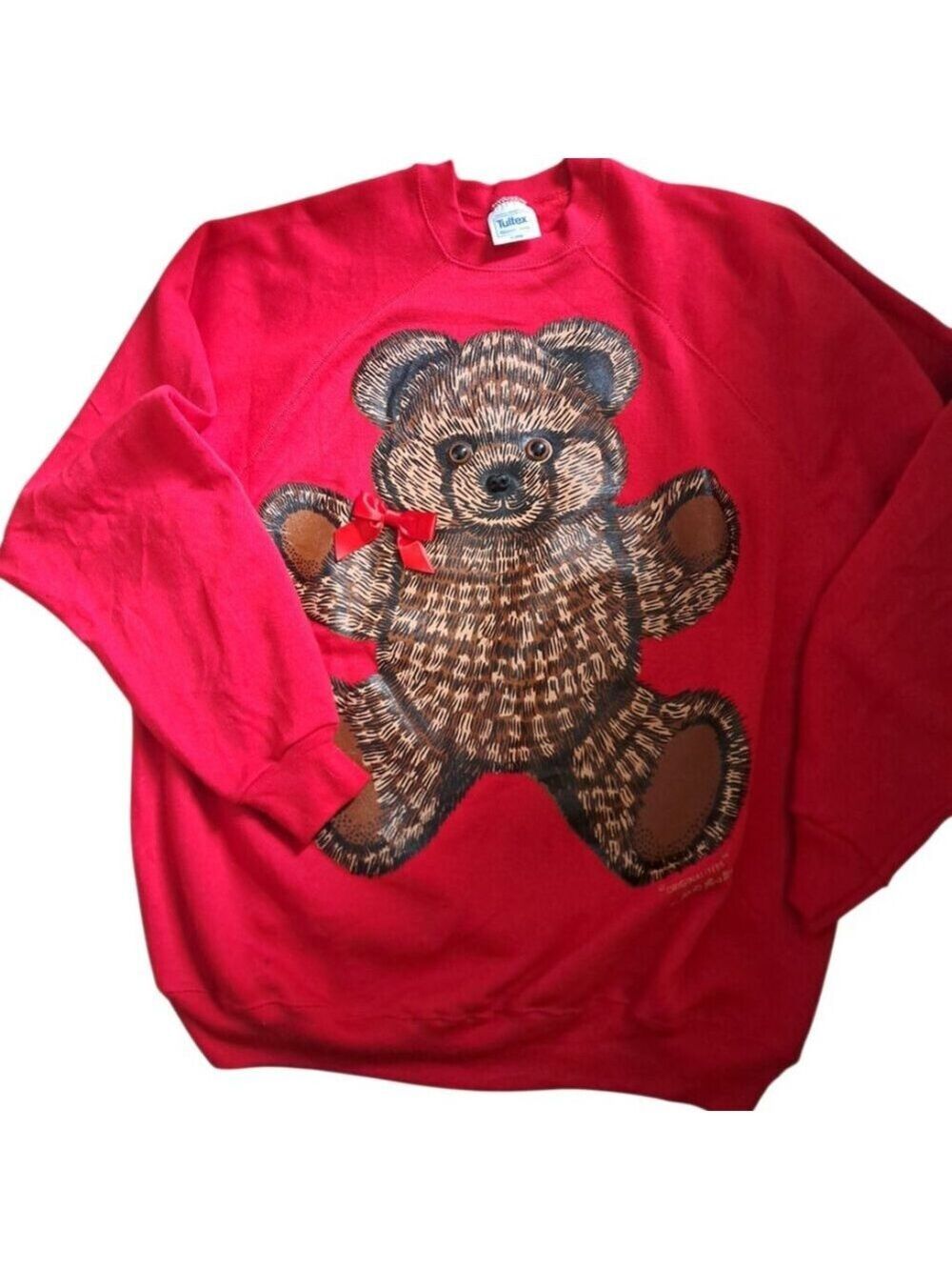 VTG R D Foster Tultex Teddy Bear Sweater sweatshirt 3D Nose & Eyes Holiday XL